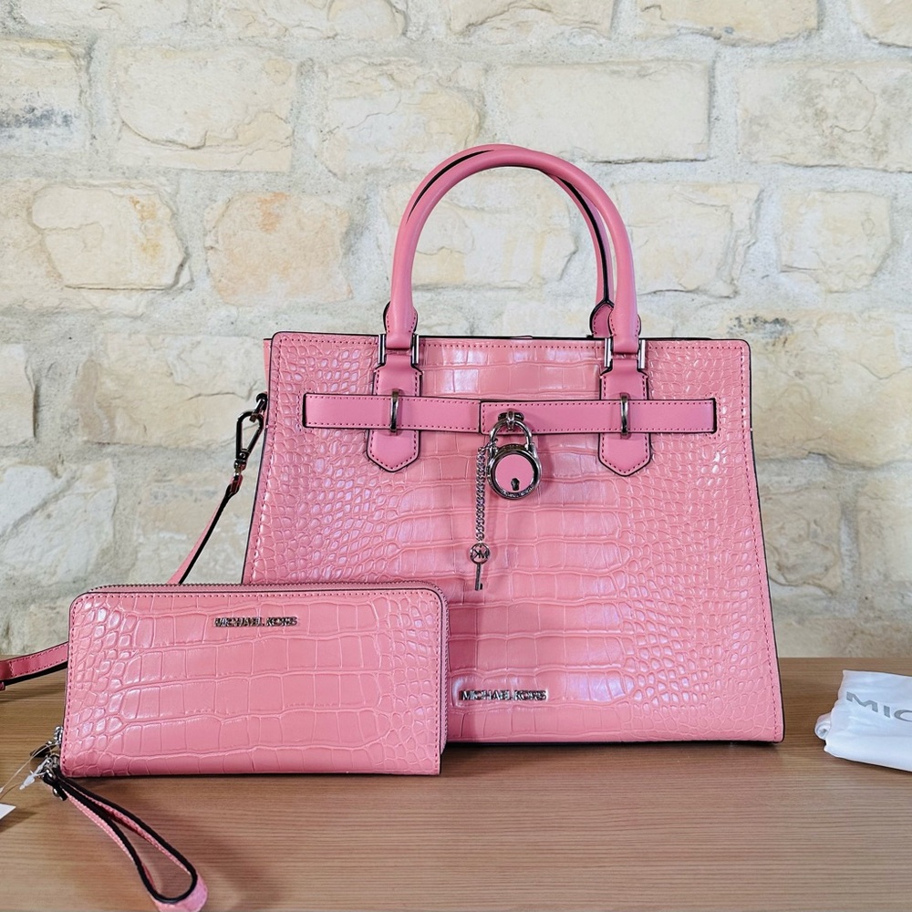 Michael Kors Hamilton Medium Embossed leather satchel crossbody&wallet set NWT - Picture 1 of 15
